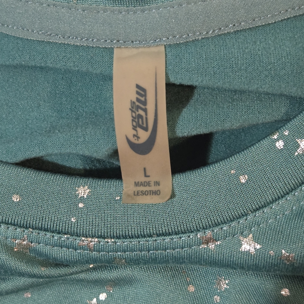 MTA Sport Teal Starry Long Sleeve Shirt Size Large Silver Metallic Stars Ruffles - Picture 4 of 10